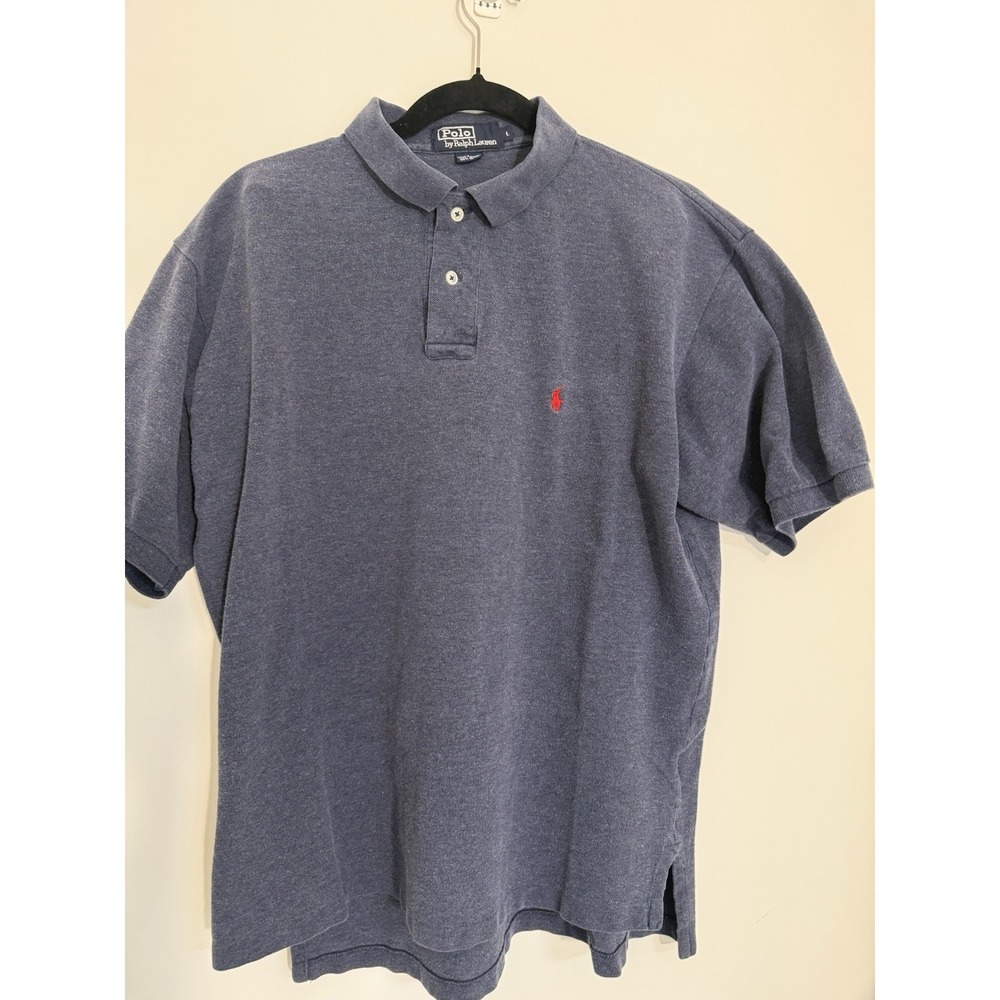 Polo Ralph Lauren Mens L Navy Blue Polo Shirt Red Pony 100% Cotton Classic